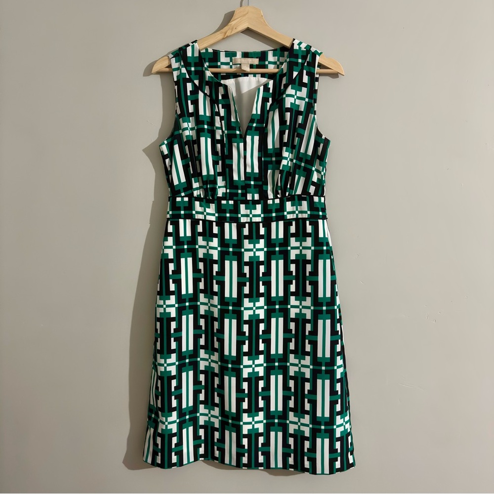 Banana Republic Geometric Black and Green Midi Dress